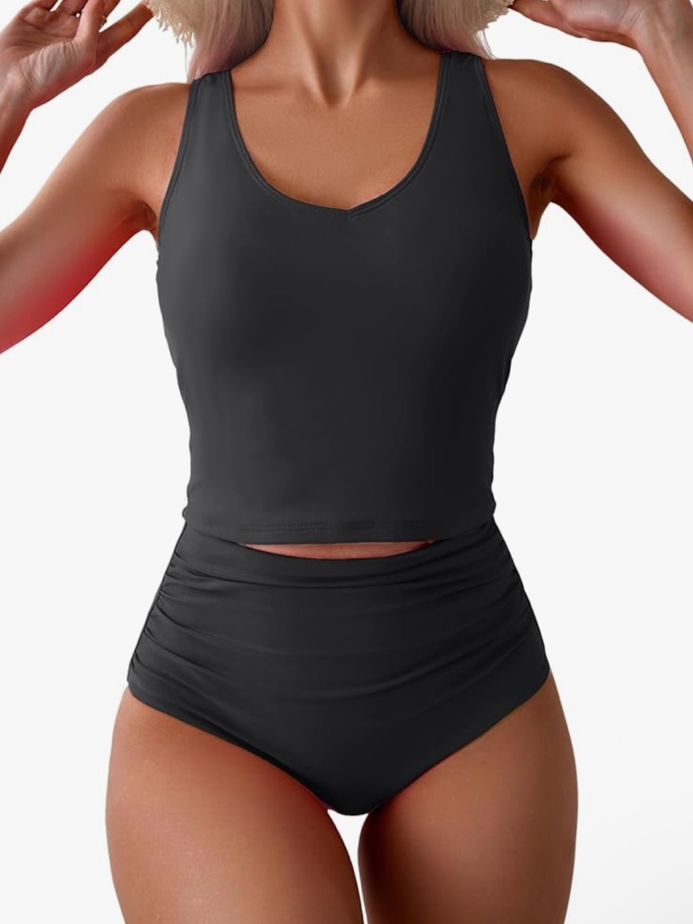 New With Tags High-Waist Black Tankini Set With Tummy Control Size Small